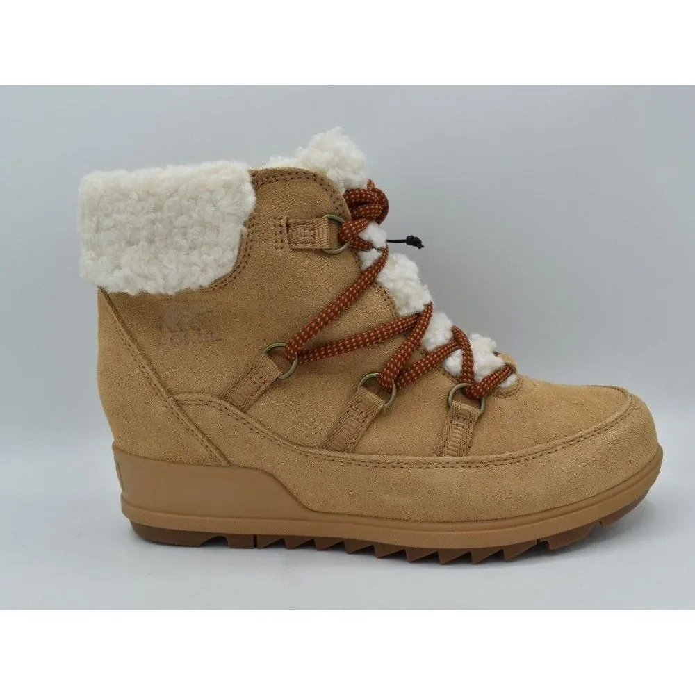 Sorel‎ Womens Size 9.5 Evie Cozy Lace-Up Wedge Tawny Buff Suede Waterproof Boots